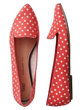 GAP Printed Coral Polka Dot Pointy Flats (8.5)
